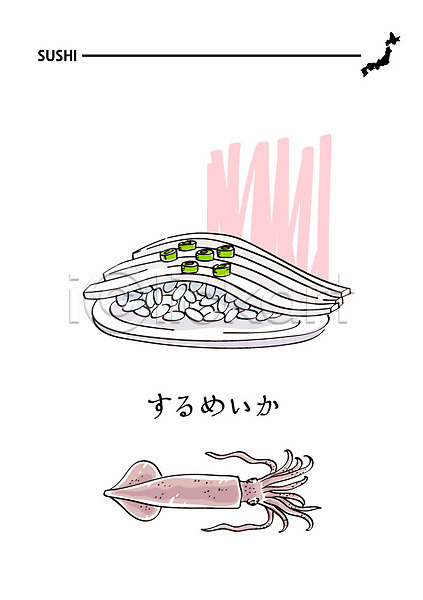 사람없음 AI(파일형식) 일러스트 오징어 음식 일본어 일본음식 일식집 초밥 해산물