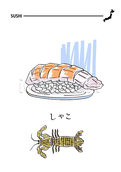 사람없음 AI(파일형식) 일러스트 갯가재 음식 일본어 일본음식 일식집 초밥 해산물