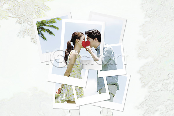 사랑 남자 두명 성인 여자 한국인 JPG 편집이미지 디지털아트 사진필름 커플 콜라주 키스 폴라로이드사진 프레임
