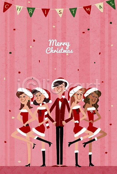 남자 성인 여러명 여자 PSD 일러스트 공연 뮤지컬 산타모자 크리스마스 포스터
