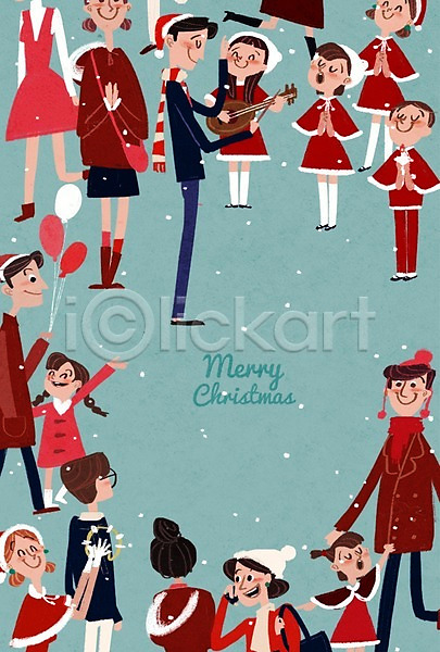 남자 성인 어린이 여러명 여자 PSD 일러스트 공연 기타 지휘자 크리스마스 탬버린 포스터 풍선