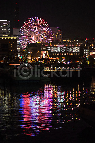 사람없음 JPG 포토 강 대관람차 도시 야간 야경 야외 일본 풍경(경치)