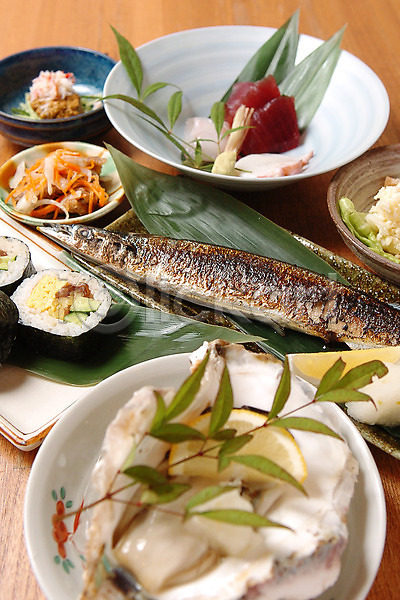 사람없음 JPG 포토 구이 굴 김밥 꽁치구이 다양 생선구이 음식 일본음식 종류
