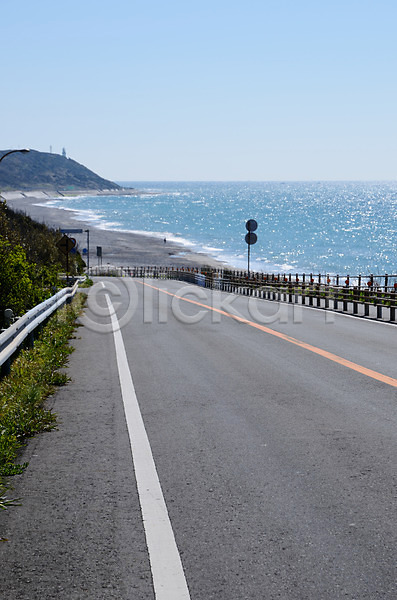 사람없음 JPG 포토 내리막 도로 바다 시즈오카 야외 울타리 일본 주간 풍경(경치) 해변 해변도로