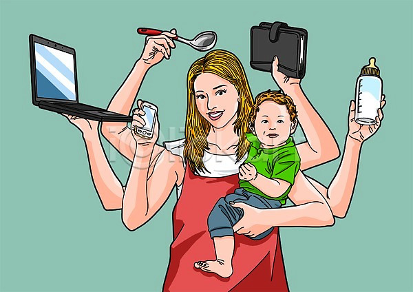 남자 두명 성인 아기 여자 PSD 일러스트 국자 노트북 다이어리 스마트폰 안기 우먼라이프 젖병