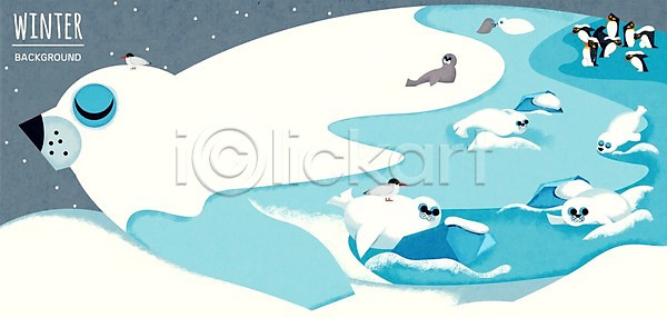 사람없음 PSD 일러스트 겨울 겨울배경 눈 동물 백그라운드 야외 자연물 조류 펭귄 하프물범