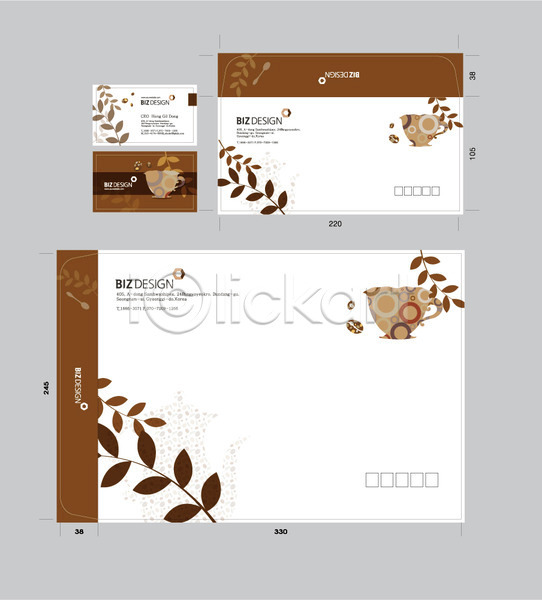 사람없음 AI(파일형식) 봉투템플릿 템플릿 갈색 나뭇잎 명함 비즈디자인 서류봉투 세트 우편봉투 커피 패키지 편지봉투
