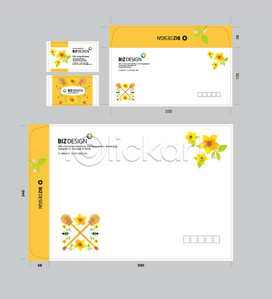 사람없음 AI(파일형식) 봉투템플릿 템플릿 꽃 꿀 노란색 명함 벌꿀 봉투디자인 비즈디자인 서류봉투 세트 우편봉투 패키지 편지봉투