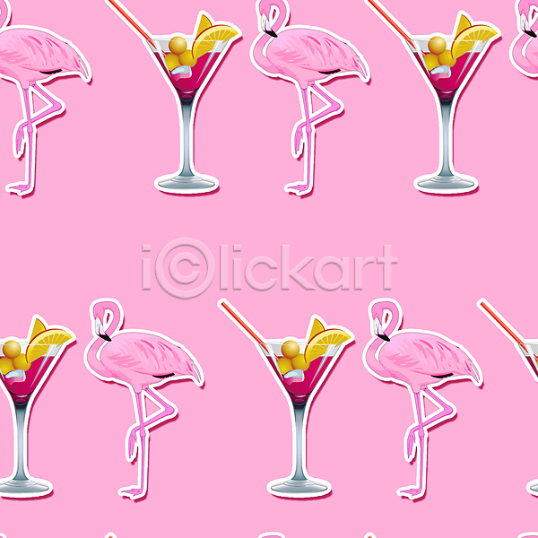 사람없음 JPG 포토 해외이미지 그래픽 동물 디자인 마티니 벽지 분홍색 빛 유행 음료 코스모폴리탄 타일 패턴 플라밍고 해외202004