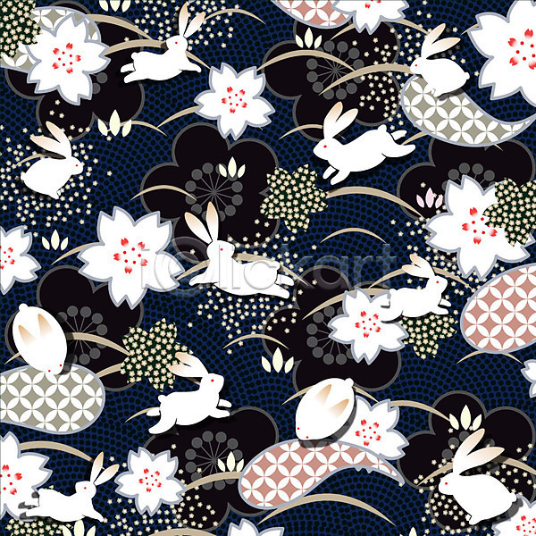 사람없음 AI(파일형식) 일러스트 꽃 꽃무늬 꽃백그라운드 문양 백그라운드 벚꽃 식물패턴 일본전통 자연문양 토끼 패턴 플라워패턴