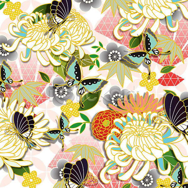 사람없음 AI(파일형식) 일러스트 국화 꽃 꽃무늬 꽃백그라운드 나비 문양 백그라운드 벚꽃 식물패턴 일본전통 자연문양 패턴 플라워패턴