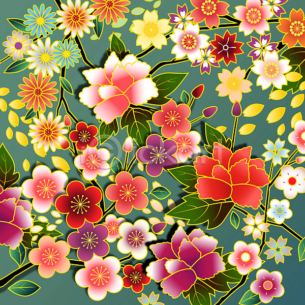 사람없음 AI(파일형식) 일러스트 꽃 꽃무늬 꽃백그라운드 문양 백그라운드 벚꽃 식물패턴 일본전통 자연문양 패턴 플라워패턴