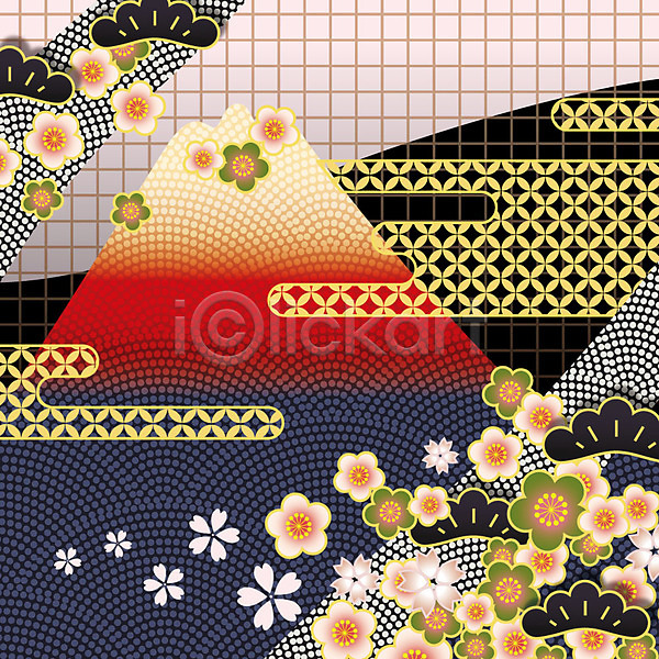 사람없음 AI(파일형식) 일러스트 꽃 꽃무늬 꽃백그라운드 문양 백그라운드 벚꽃 식물패턴 일본전통 자연문양 패턴 플라워패턴 후지산