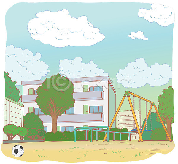 사람없음 AI(파일형식) 일러스트 건물 공원 구름(자연) 그네 놀이터 백그라운드 야외 일본 일본문화 주간 축구공