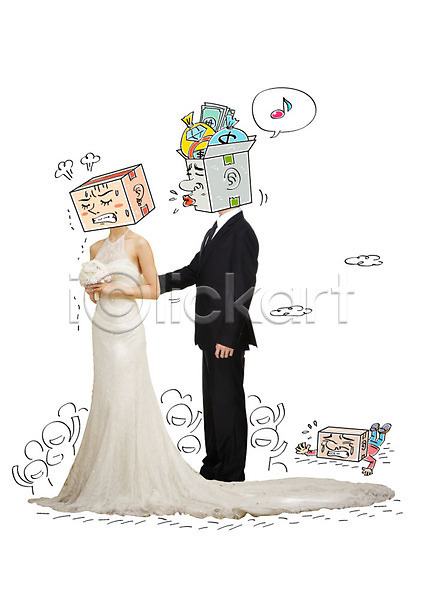 남자 두명 성인 여자 외국인 한국인 AI(파일형식) 편집이미지 합성일러스트 결혼 부케 상자 웨딩드레스 음표 합성