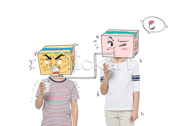 두명 어린이 일본인 AI(파일형식) 편집이미지 합성일러스트 빨대 상자 우유 음표 합성
