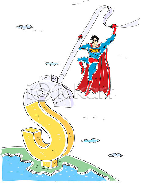 남자 성인 한명 AI(파일형식) 일러스트 경제 구름(자연) 달러 붕대 슈퍼맨 슈퍼맨의상 영웅 지구모양 화폐기호