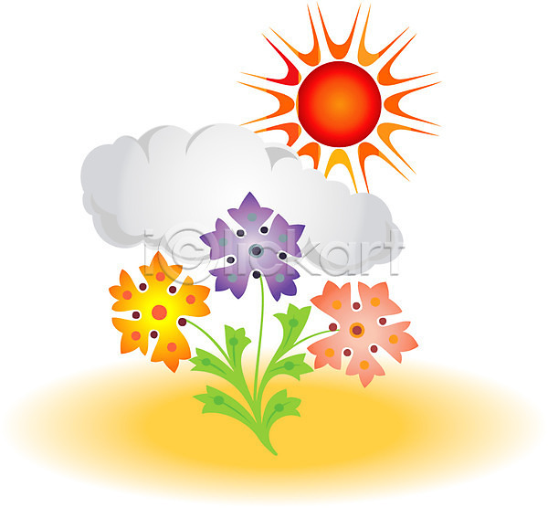 사람없음 EPS 일러스트 계절 구름(자연) 꽃 봄 봄꽃 세송이 식물 야외 자연 주간 컬러풀 클립아트 태양 해 햇빛