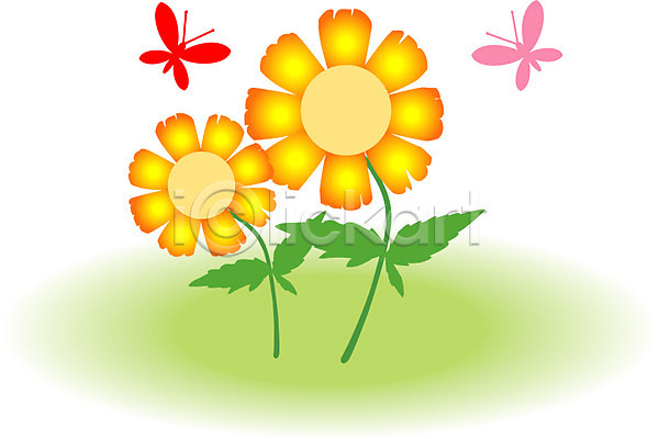 사람없음 EPS 일러스트 계절 곤충 꽃 꽃잎 나비 노란색 두마리 두송이 봄 사계절 식물 자연 절지류 클립아트
