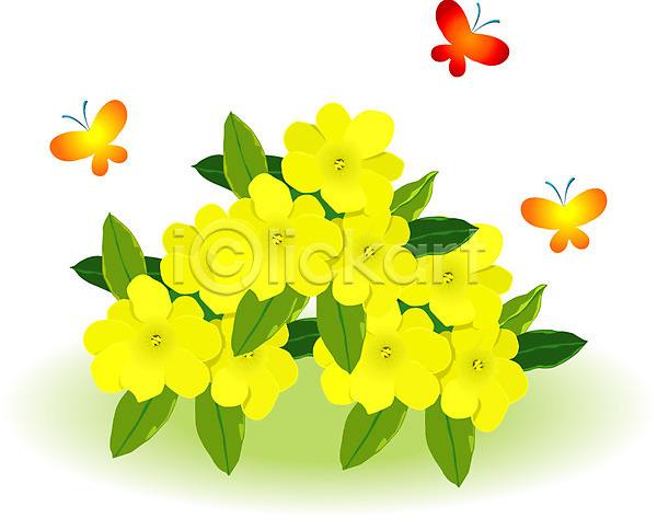 사람없음 EPS 일러스트 계절 곤충 꽃 꽃잎 나비 노란색 봄 사계절 세마리 식물 여러송이 자연 절지류 클립아트