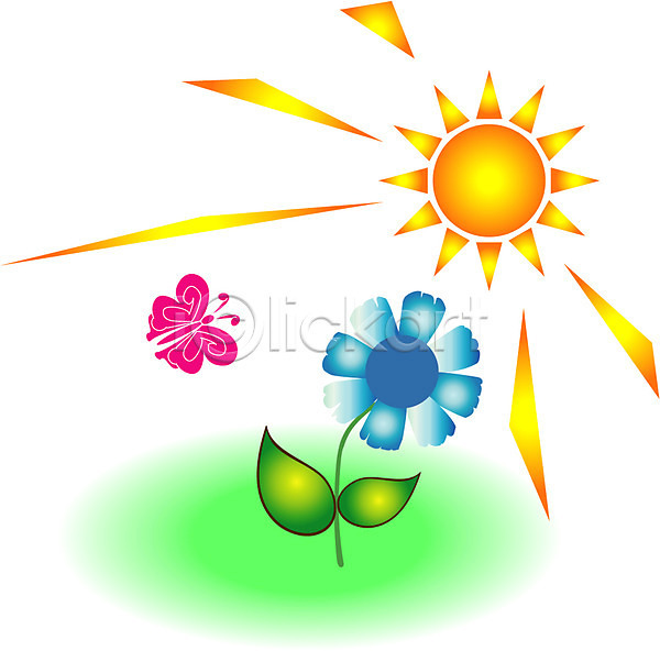 EPS 일러스트 계절 곤충 꽃 꽃잎 나비 봄 사계절 식물 자연 자연요소 절지류 클립아트 태양 한마리 한송이 해 햇빛