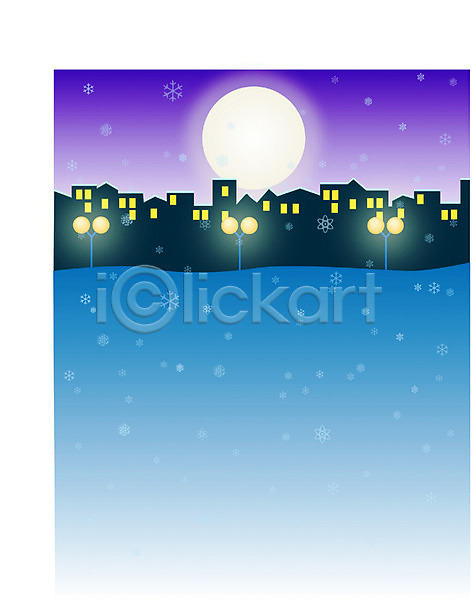 사람없음 EPS 일러스트 가로등 강 건물 겨울 계절 눈(날씨) 달 도시 빛 사계절 자연 자연현상 주택 크리스마스 클립아트 풍경(경치) 화이트크리스마스