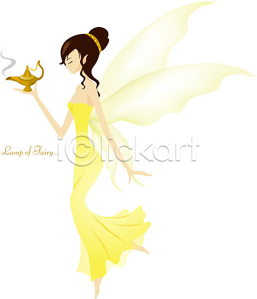 상상 여자 여자만 EPS 일러스트 가상인물 노란색 램프 램프의요정 요술램프 요정 캐릭터 컬러