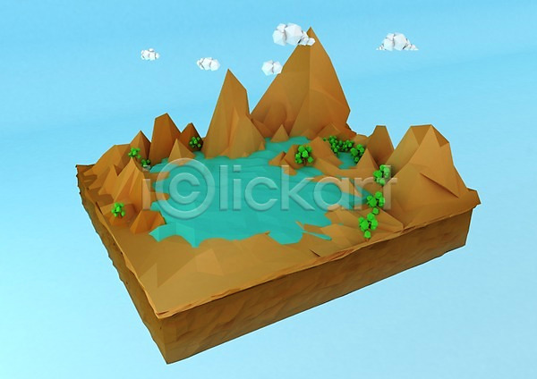 사람없음 3D PSD 디지털합성 편집이미지 3D소스 강 구름(자연) 나무 물 산 오아시스 컴퓨터그래픽 호수