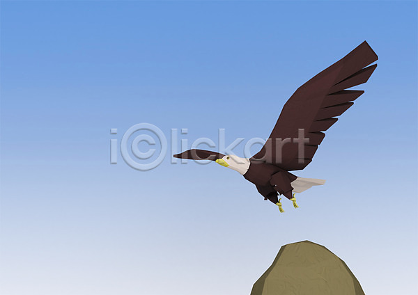 사람없음 3D PSD 디지털합성 편집이미지 3D소스 독수리 동물 바위(돌) 비행 컴퓨터그래픽 하늘 한마리