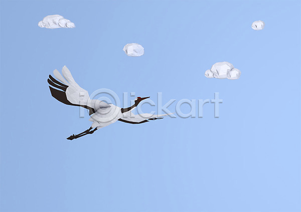 사람없음 3D PSD 디지털합성 편집이미지 3D소스 구름(자연) 동물 비행 컴퓨터그래픽 하늘 학 한마리