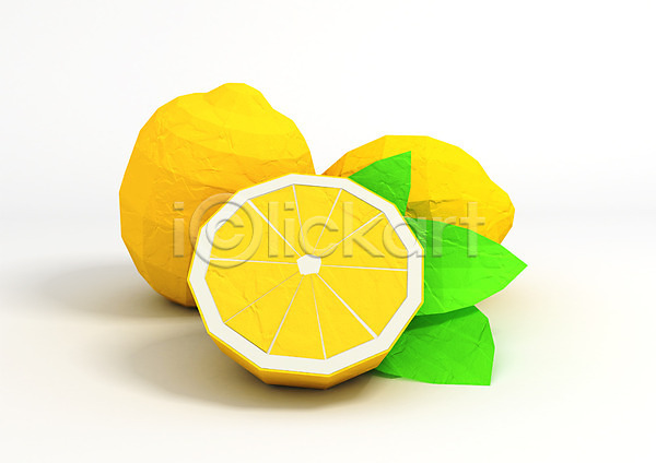 사람없음 3D PSD 디지털합성 편집이미지 3D소스 과일 단면 레몬 세개 잎 컴퓨터그래픽 트로피컬아트