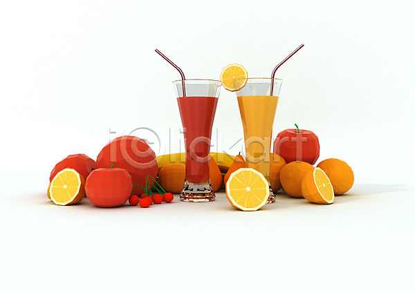 사람없음 3D PSD 디지털합성 편집이미지 3D소스 과일 두잔 사과(과일) 사과주스 서양배 오렌지 오렌지주스 잔 체리 컴퓨터그래픽