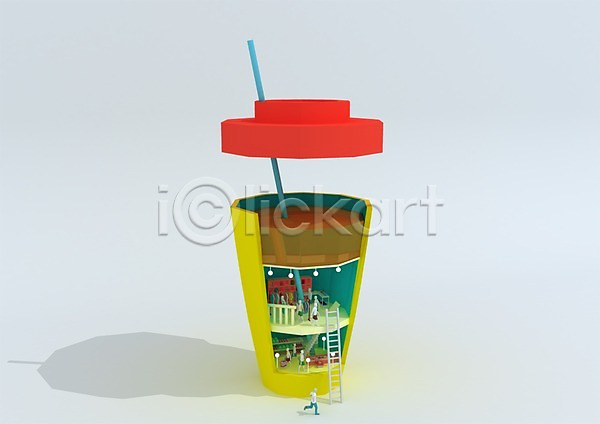 사람 여러명 3D PSD 디지털합성 편집이미지 3D소스 덮개 복층 빨대 사다리 음료 컴퓨터그래픽 컵 테이크아웃