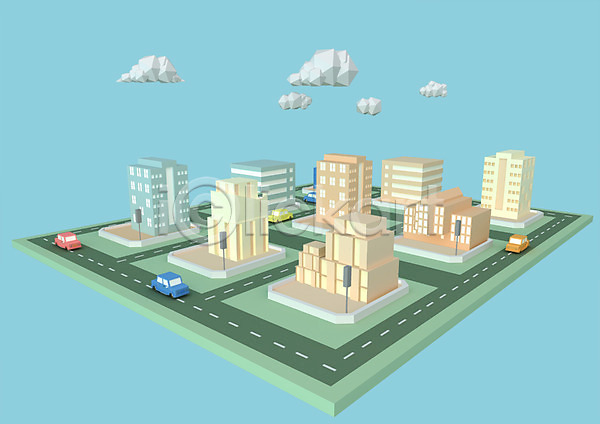 사람없음 3D PSD 디지털합성 편집이미지 3D소스 건물 구름(자연) 도로 도시 승용차 여러대 컴퓨터그래픽