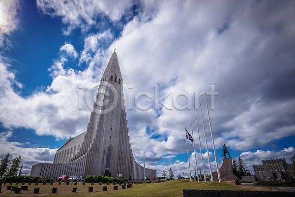 사람없음 JPG 포토 교회 구름(자연) 레이캬비크 아이슬란드 야외 유럽 주간 풍경(경치) 하늘 해외 해외풍경