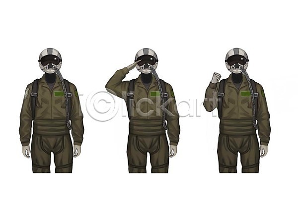 남자 성인 세명 PSD 일러스트 경례 공군 세트 얼굴없음 유니폼 직업 파일럿 헬멧