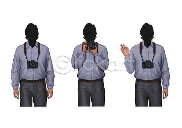 남자 성인 세명 PSD 일러스트 기자 사진사 사진촬영 세트 얼굴없음 직업 카메라