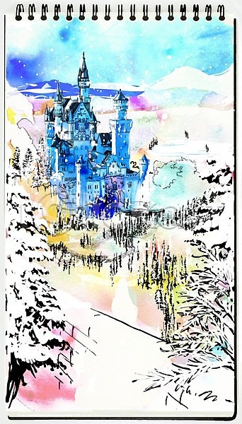 사람없음 PSD 일러스트 겨울 겨울배경 고성 나무 눈 백그라운드 수채화(물감) 스케치 스케치북 스프링수첩 유럽 판타지 풍경(경치)