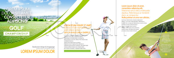 20대 남자 두명 성인 여자 한국인 PSD 앞모습 템플릿 3단접지 골퍼 골프 골프채 내지 들기 리플렛 북디자인 북커버 상반신 스윙 스포츠 전신 출판디자인 팜플렛 편집 표지디자인