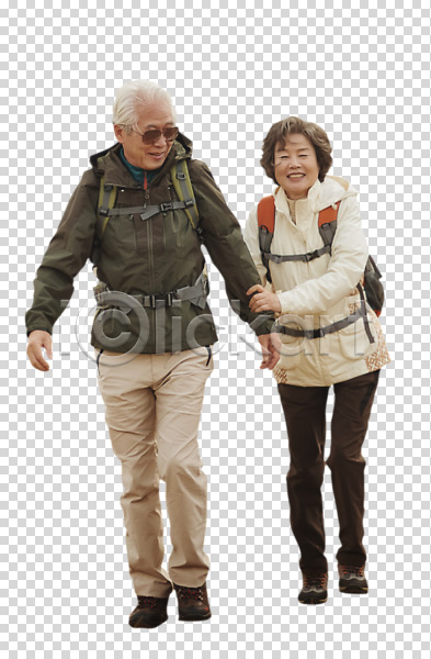 다정 행복 60대 남자 노년 노인만 두명 여자 한국인 PNG 앞모습 편집이미지 걷기 등산 미소(표정) 전신 편집 편집소스 할머니 할아버지