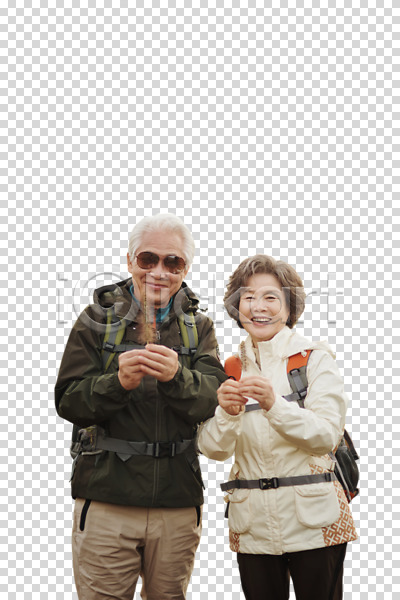 다정 행복 60대 남자 노년 노인만 두명 여자 한국인 PNG 앞모습 편집이미지 등산 미소(표정) 상반신 편집 편집소스 할머니 할아버지