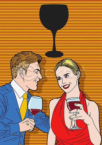 남자 두명 성인 여자 PSD 일러스트 기념일 와인 와인데이 와인잔 이벤트 커플 팝아트