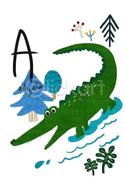 사람없음 PSD 일러스트 A 강 교육자료 나무 나뭇잎 낱말카드 동물 악어 알파벳
