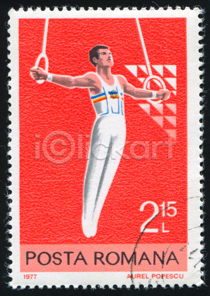 남자 성인 성인남자한명만 한명 JPG 포토 해외이미지 기념물 링체조 빨간색 삼각형 올림픽 우표 잡기 전신 체조 체조선수 해외202004