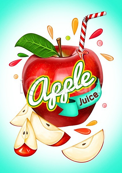 사람없음 PSD 일러스트 과일 라벨 물방울 빨대 사과(과일) 사과주스 음료 주스