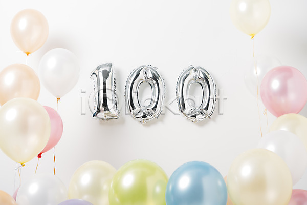 사람없음 JPG 포토 100일 기념일 문자 백그라운드 숫자 스튜디오촬영 은색 이벤트 파티 파티용품 풍선 헬륨