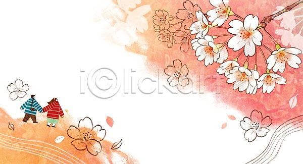 남자 두명 성인 여자 PSD 일러스트 계절 계절백그라운드 꽃 나뭇잎 백그라운드 벚꽃 벚나무 봄 봄배경 커플