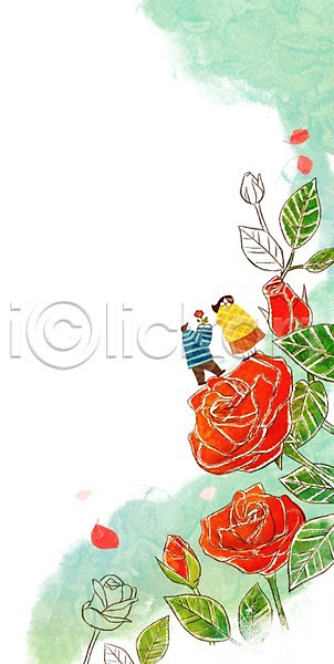 남자 두명 성인 여자 PSD 일러스트 계절 계절백그라운드 꽃 나뭇잎 백그라운드 봄 봄배경 빨간색 장미 커플
