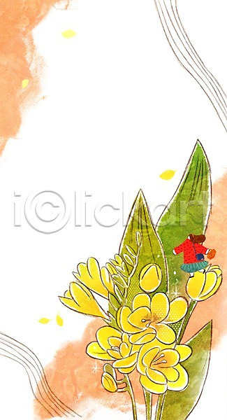성인 여자 한명 PSD 일러스트 계절 계절백그라운드 꽃 나뭇잎 백그라운드 봄 봄배경 프리지어