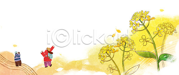 남자 두명 성인 여자 PSD 일러스트 계절 계절백그라운드 꽃 나뭇잎 배낭 백그라운드 봄 봄배경 사진촬영 유채 카메라 커플